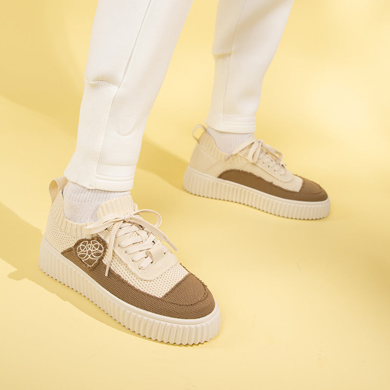 Chunky Platform Knit Sneakers – Colorblock Casual Shoes