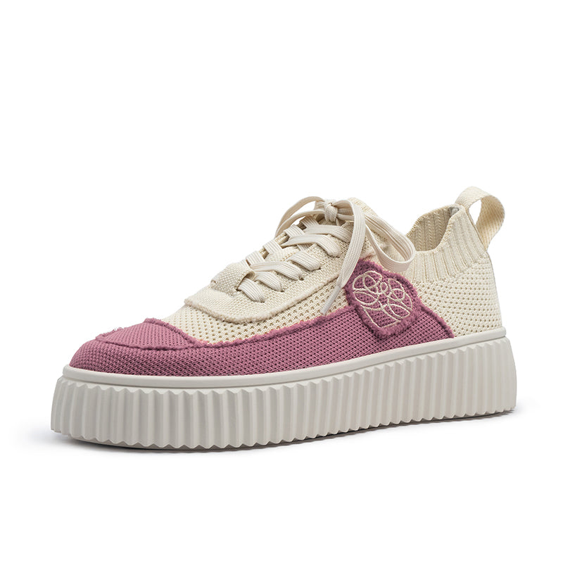 Chunky Platform Knit Sneakers – Colorblock Casual Shoes