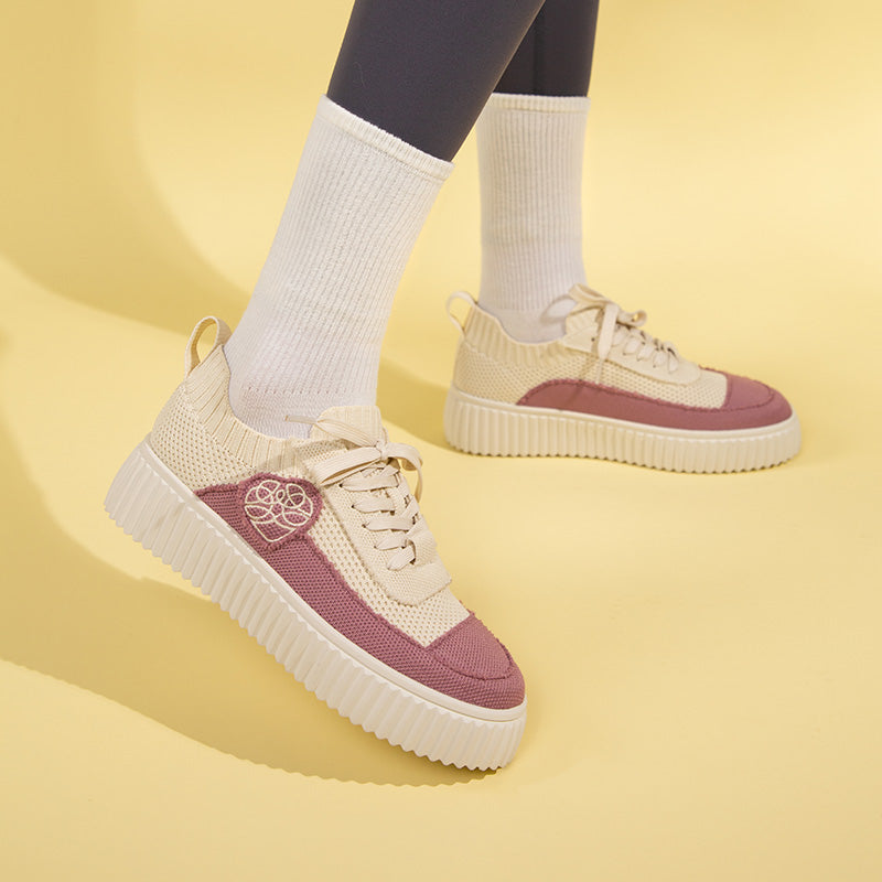 Chunky Platform Knit Sneakers – Colorblock Casual Shoes