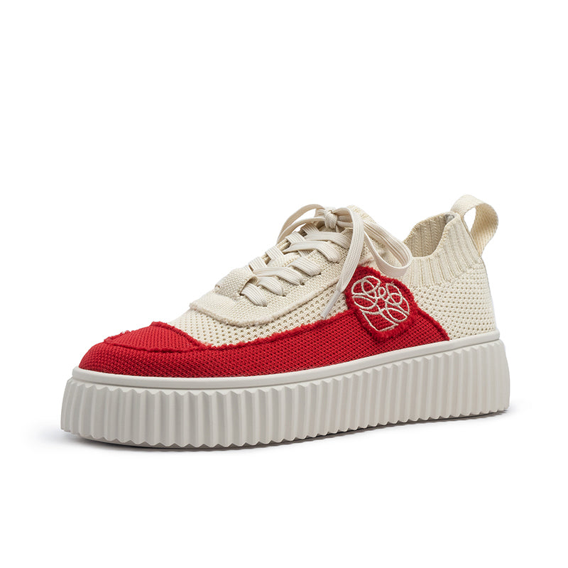 Chunky Platform Knit Sneakers – Colorblock Casual Shoes