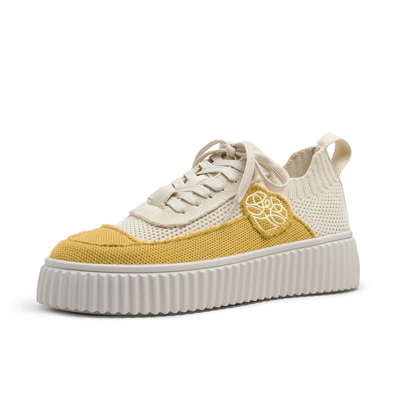 Chunky Platform Knit Sneakers – Colorblock Casual Shoes
