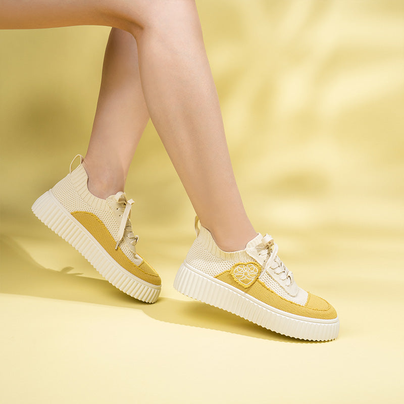 Chunky Platform Knit Sneakers – Colorblock Casual Shoes