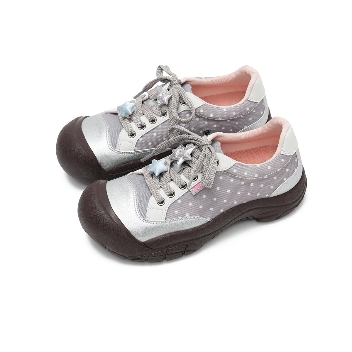 Chunky Polka Dot Star Charm Lace Up Sneakers