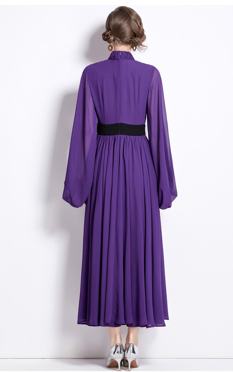 cinched waist flowing purple chiffon maxi dress all purple 4