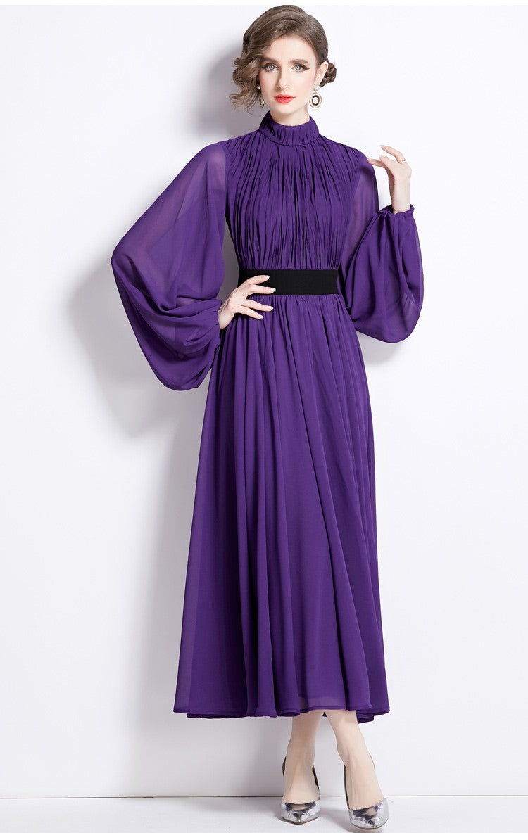 cinched waist flowing purple chiffon maxi dress all purple 2