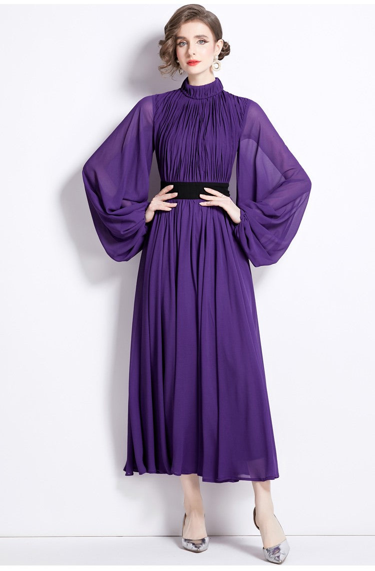 cinched waist flowing purple chiffon maxi dress all purple 3