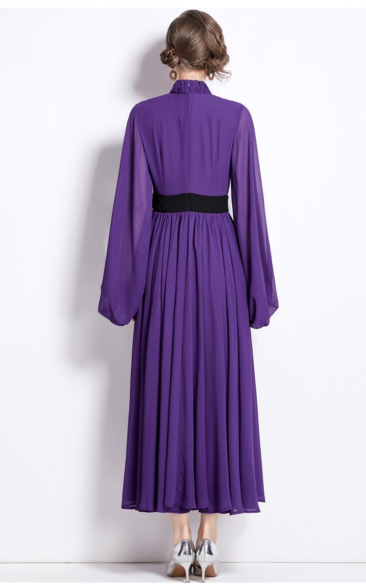 cinched waist flowing purple chiffon maxi dress all purple 4
