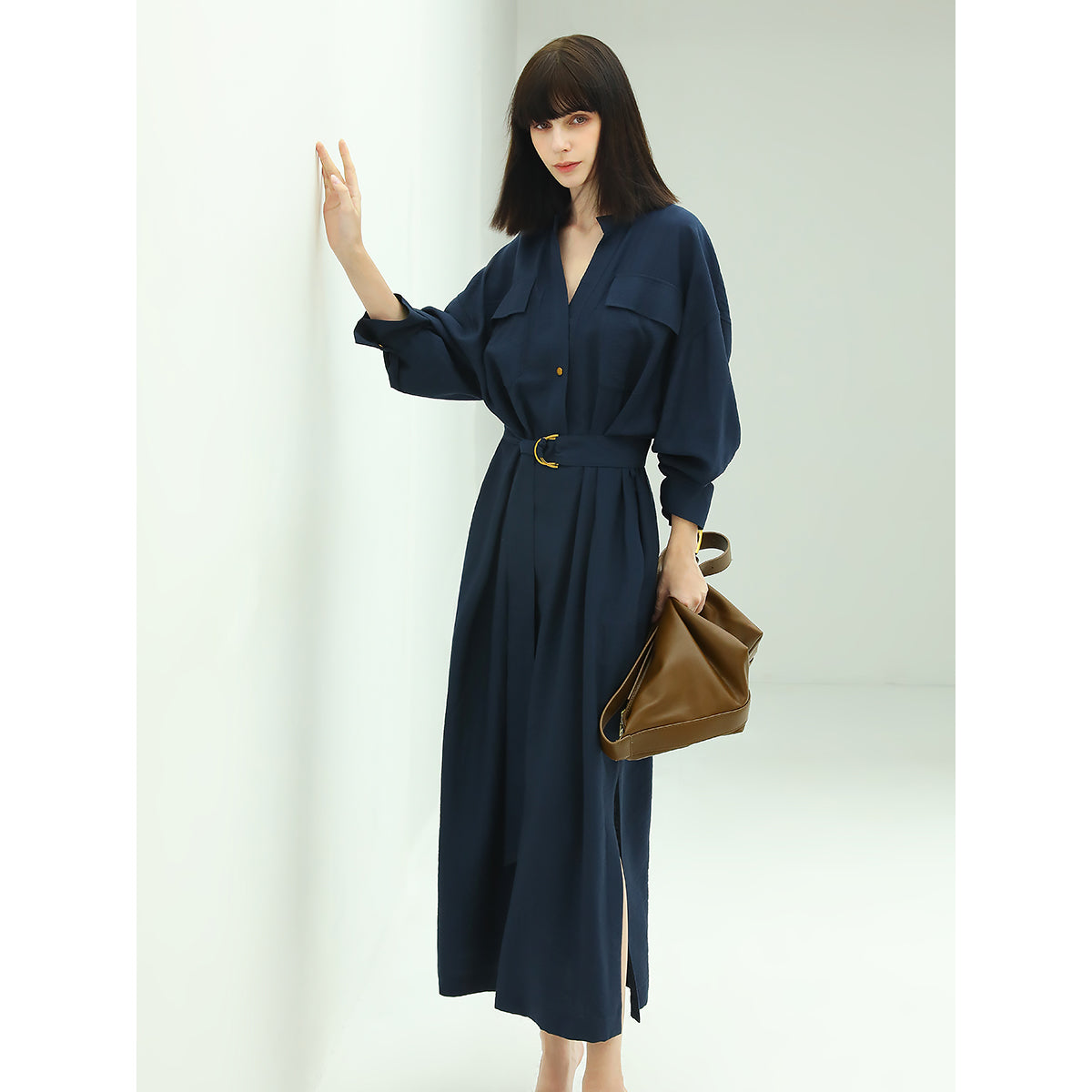 classic belted navy shirt dress all navy 3