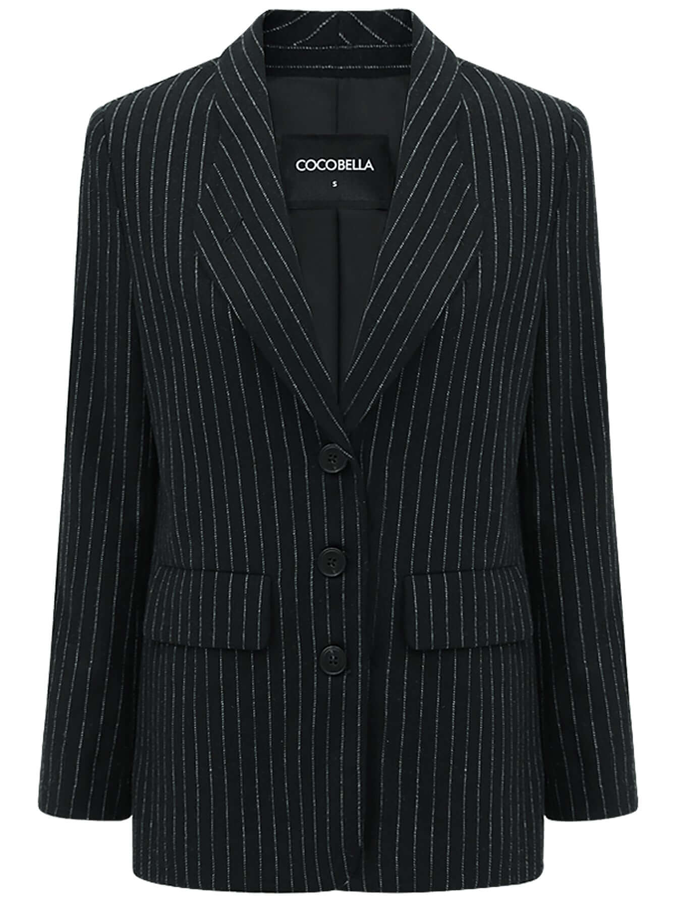 classic black pinstripe tailored blazer all black 4