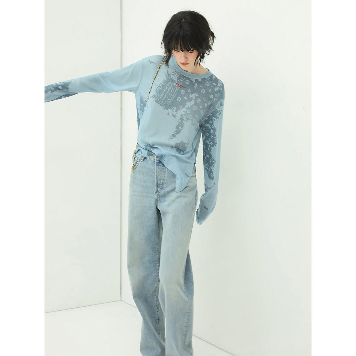 classic bleached low waist straight leg blue jeans all blue 2