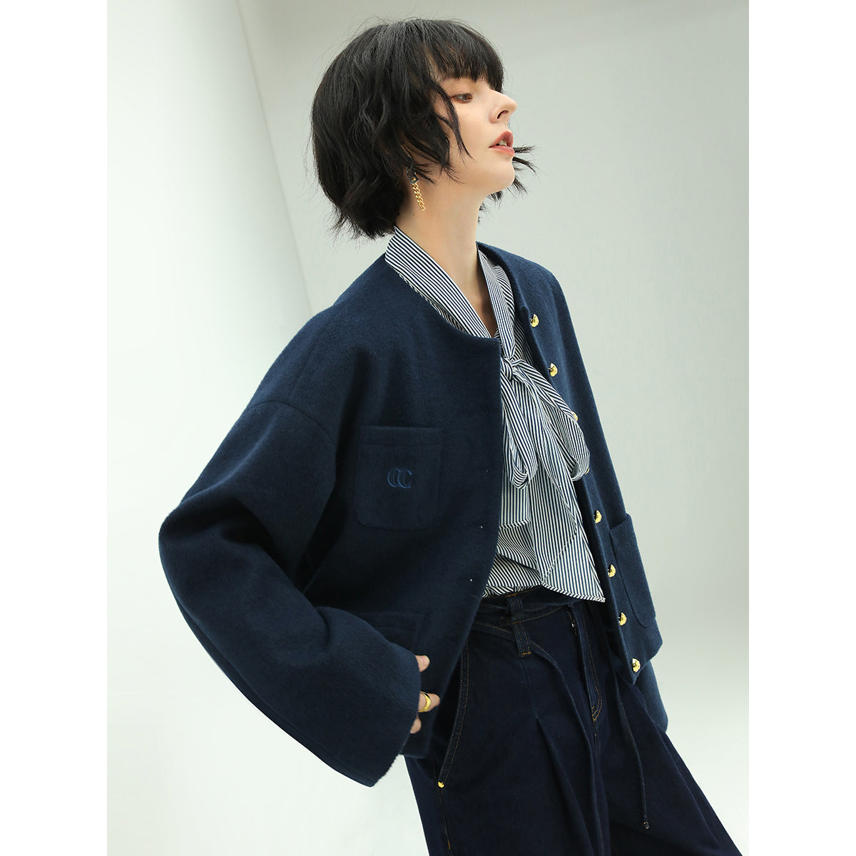 classic collarless navy woolen jacket all navy 2