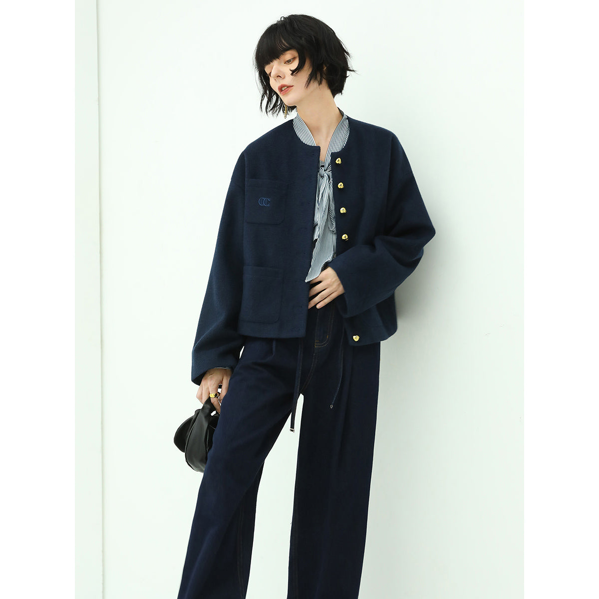 classic collarless navy woolen jacket all navy 3