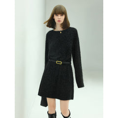 Classic Glittery Black Straight Knit Dress