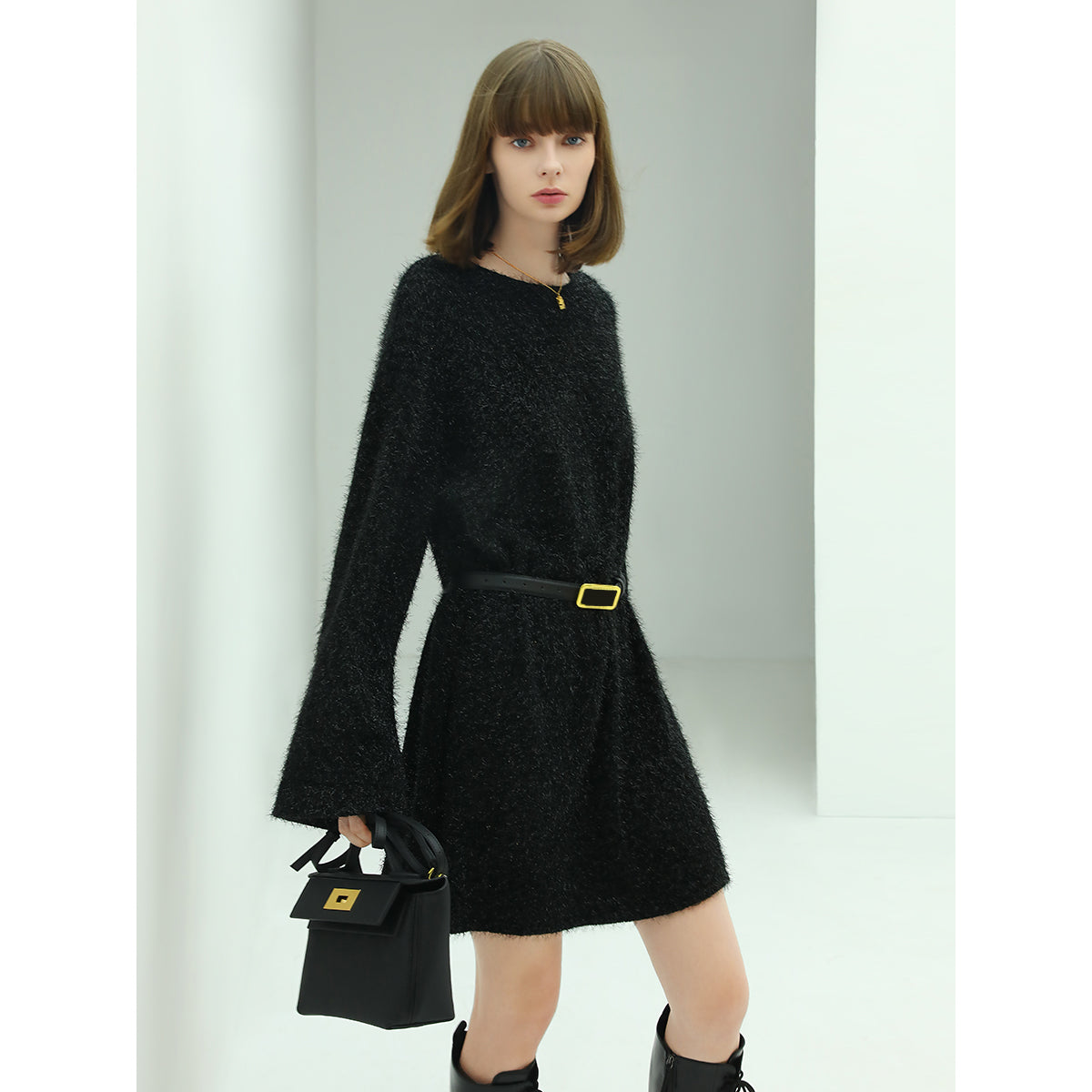 classic glittery black straight knit dress all black 2