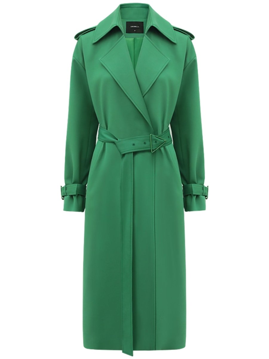 classic green long trench coat with buckle all green 4