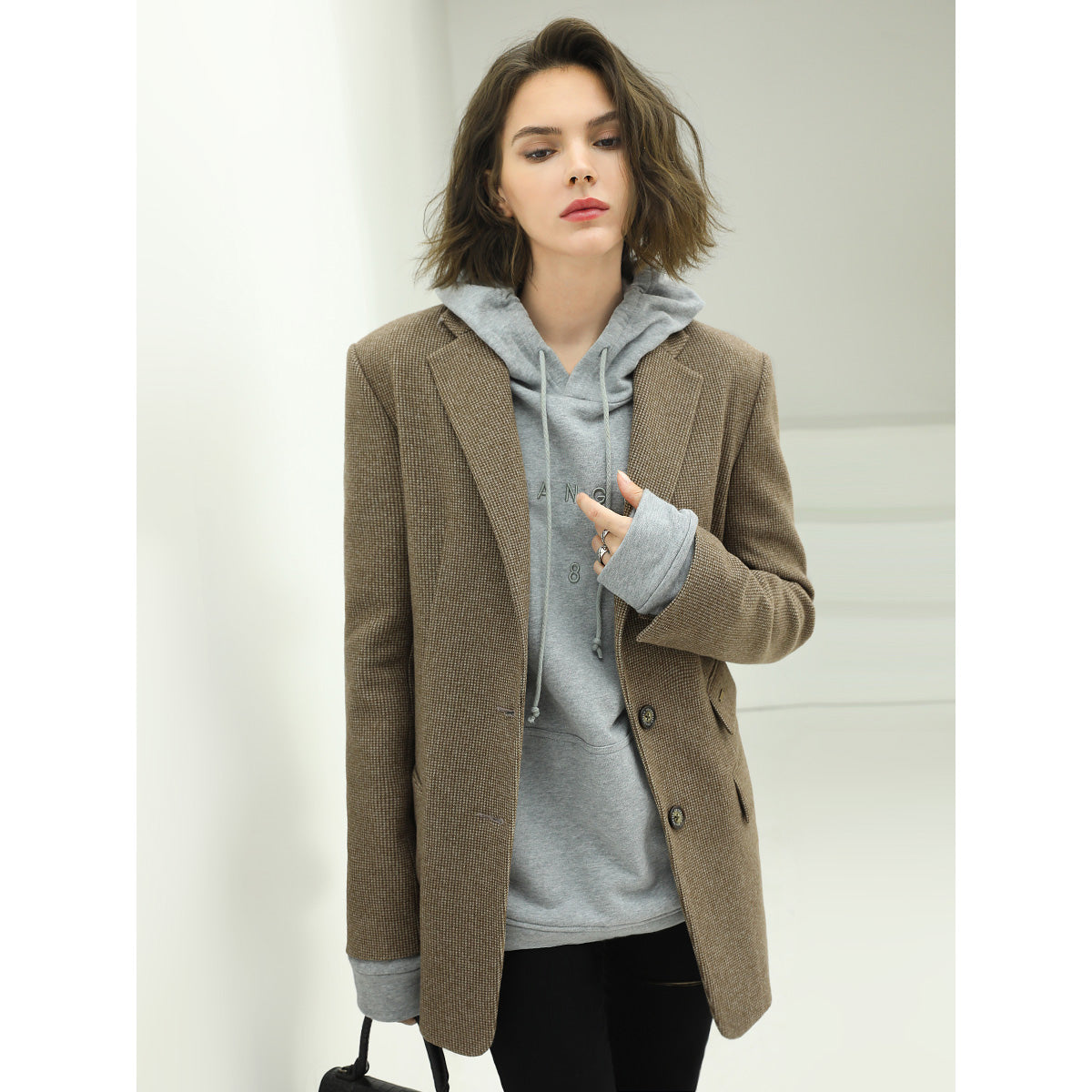 classic houndstooth single breasted khaki blazer all khaki 2