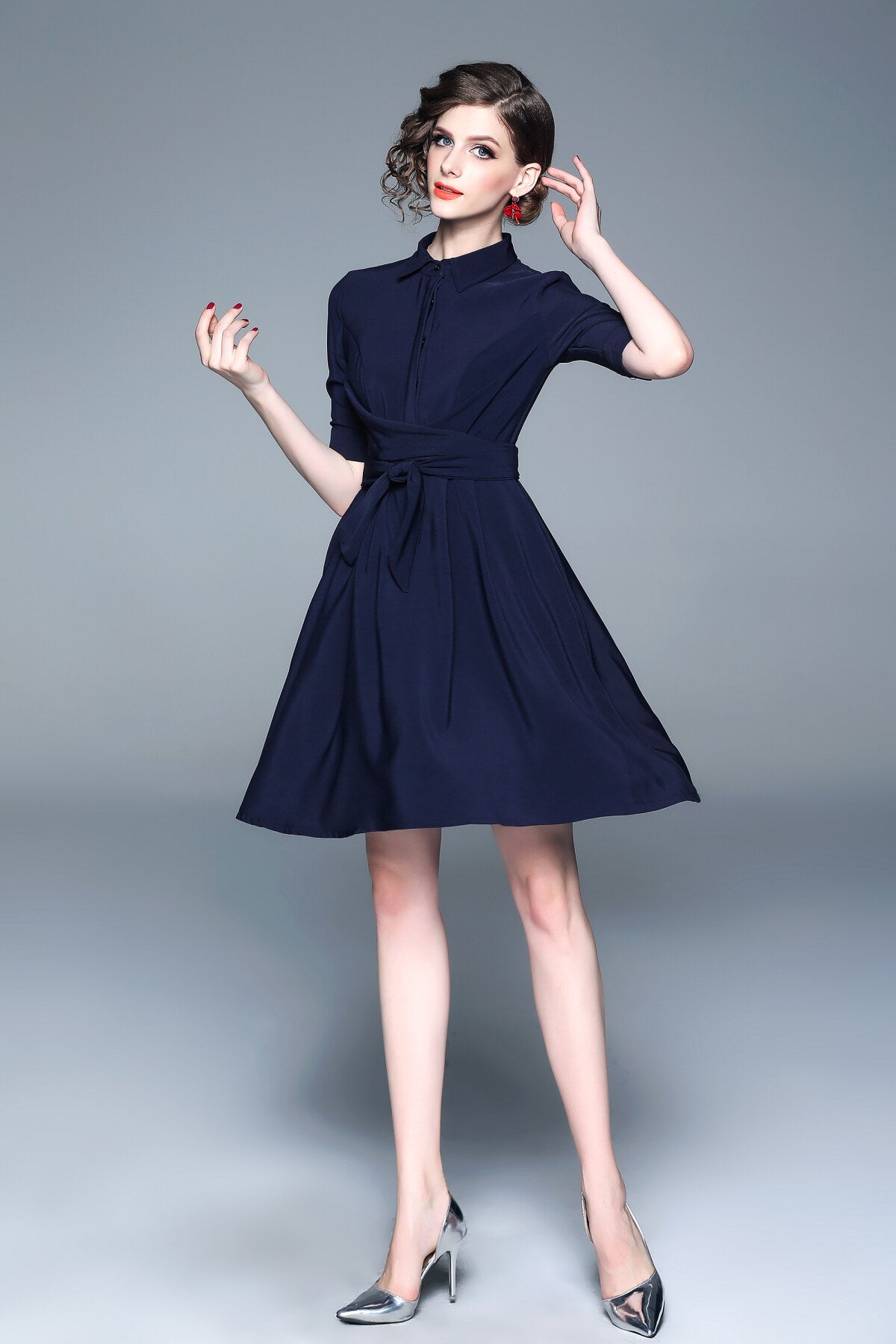 classic navy blue belted shirt dress all navy 1.JPG