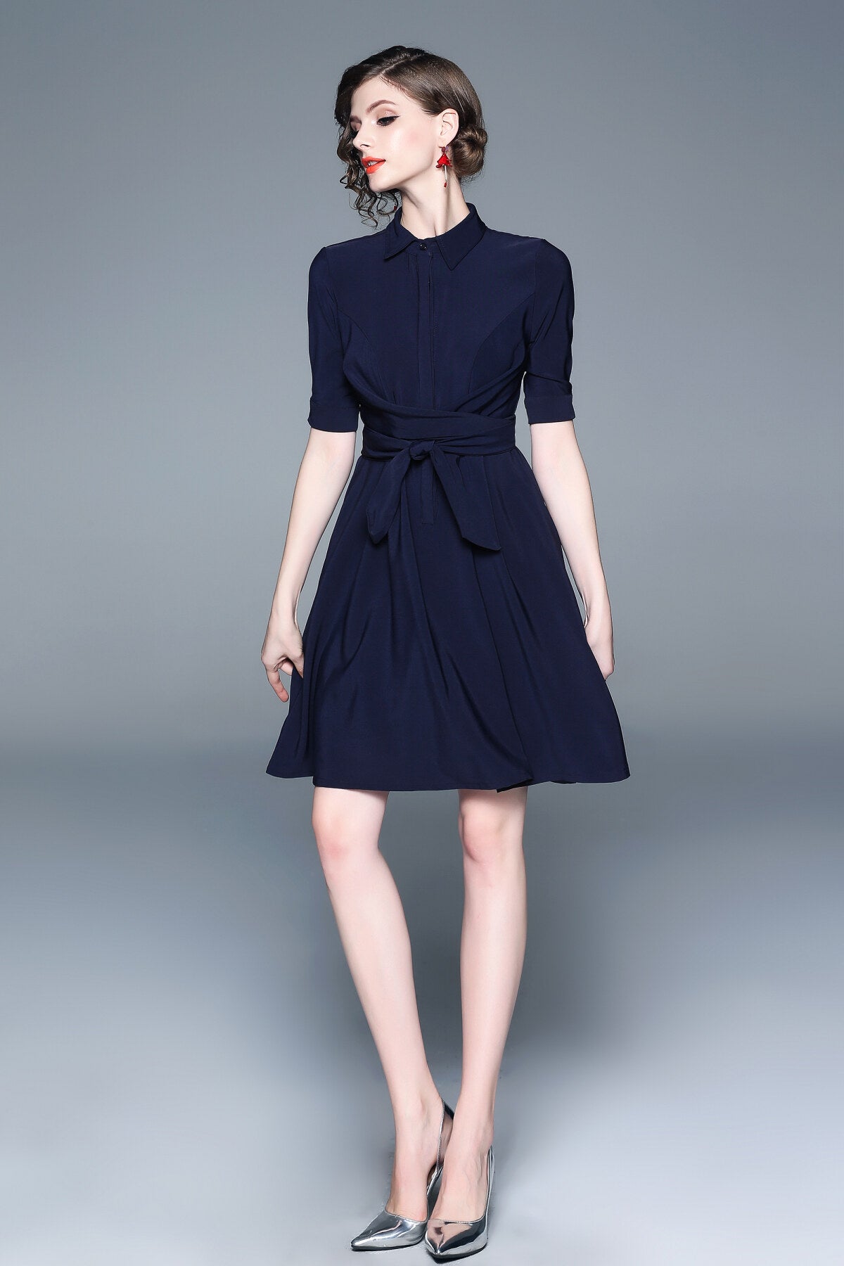 classic navy blue belted shirt dress all navy 3.JPG