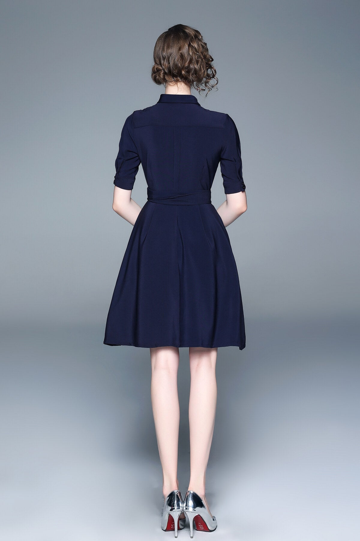 classic navy blue belted shirt dress all navy 4.JPG