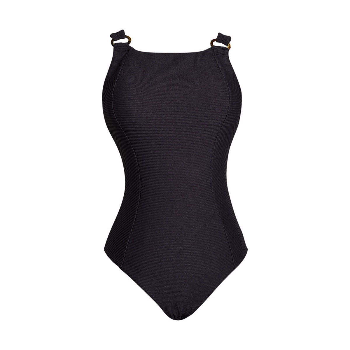 classic one piece cheeky butt bikini with ring connectors all black 4