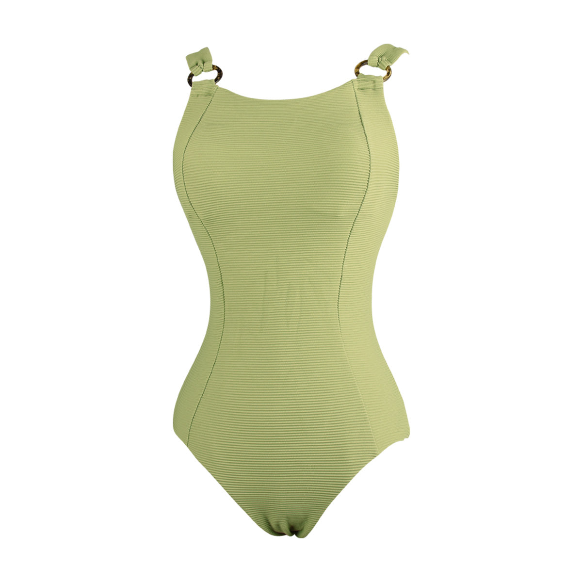 classic one piece cheeky butt bikini with ring connectors all green 4