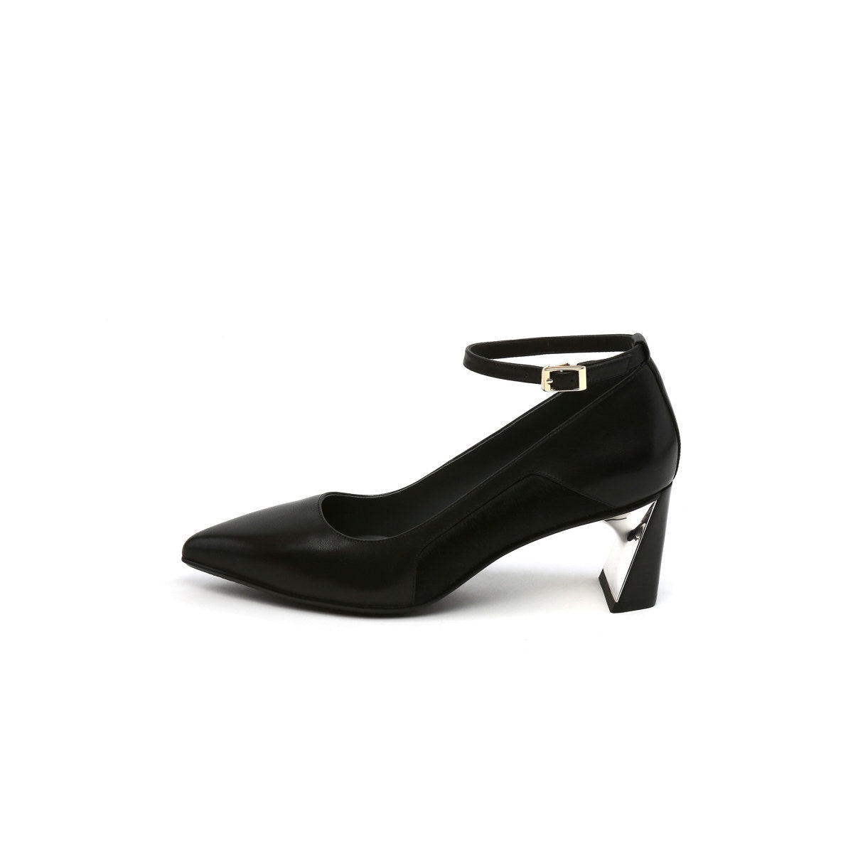 classic pointed toe ankle strap parisienne pumps all black 1