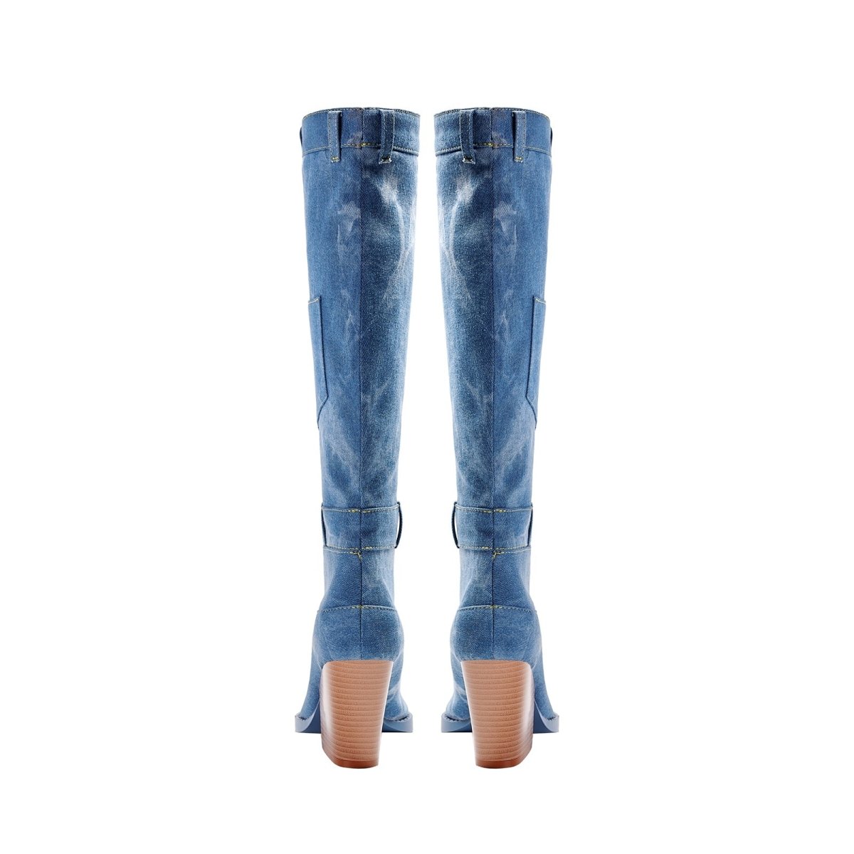 Classic Pointed Toe Pocket Denim Knee High Boots - 0cm