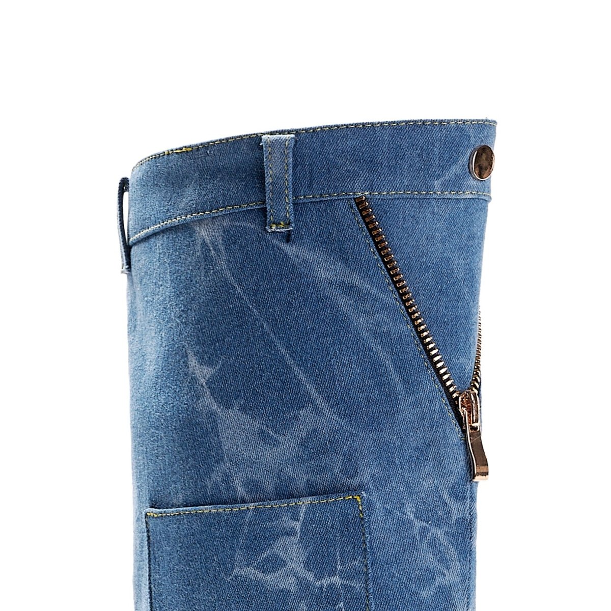 Classic Pointed Toe Pocket Denim Knee High Boots - 0cm