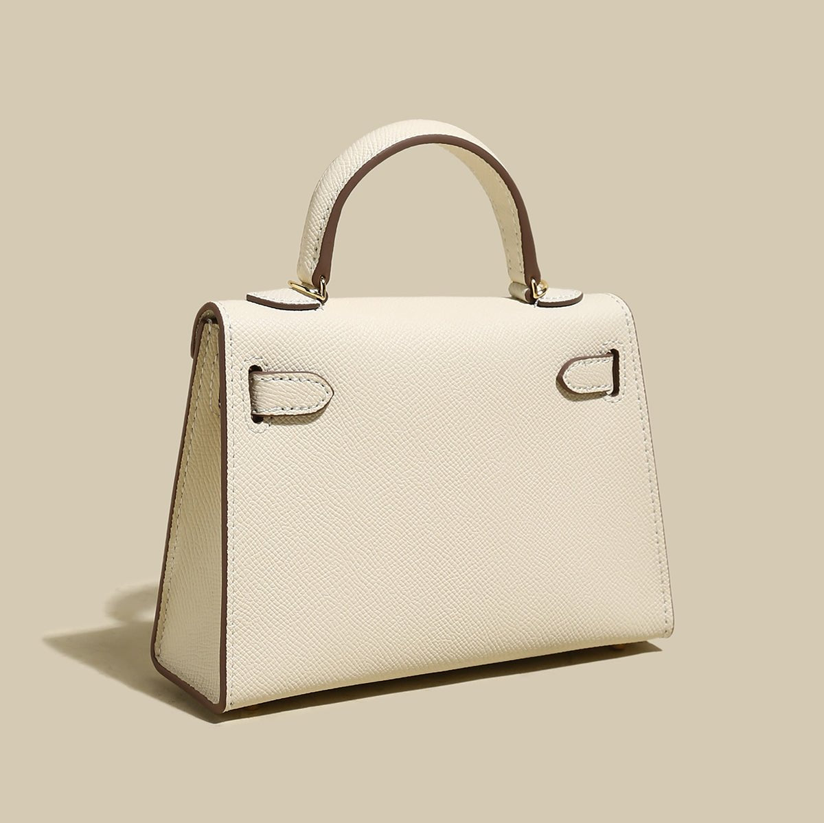 Classic Structured Leather Top-Handle Bag – Trapeze Satchel with Padlock Hardware & Detachable Strap