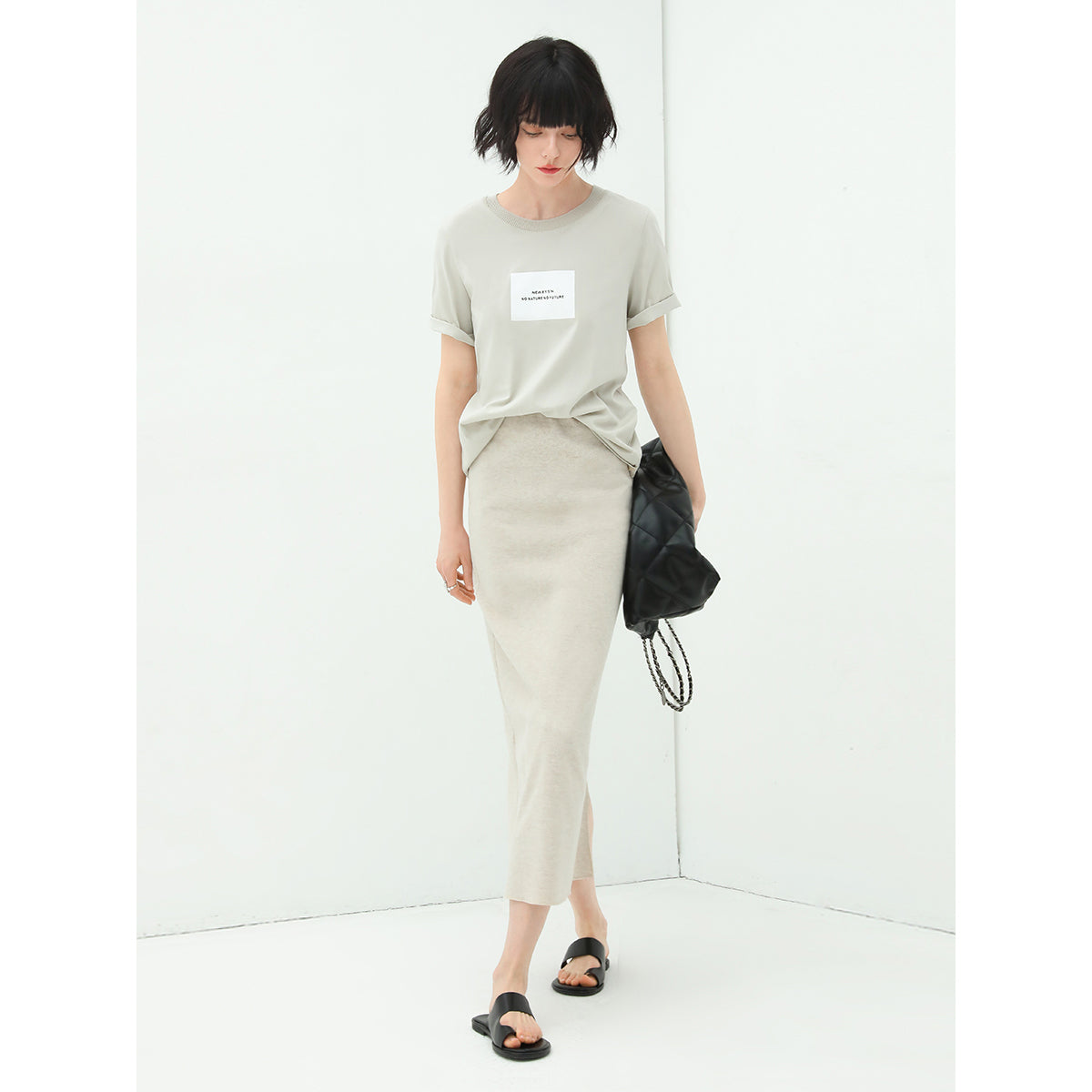 classic tailored back slit skirt all apricot 2