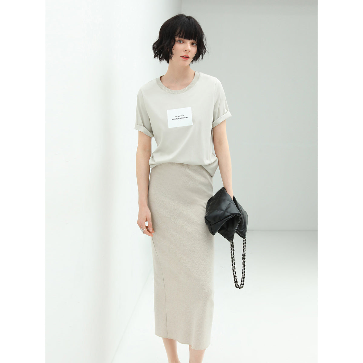 classic tailored back slit skirt all apricot 3