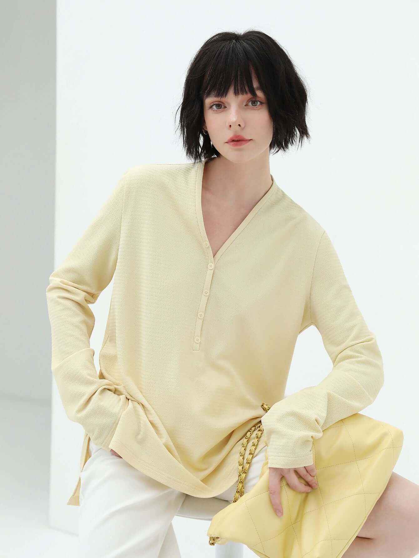 classic v neck jacquard tee all yellow 1