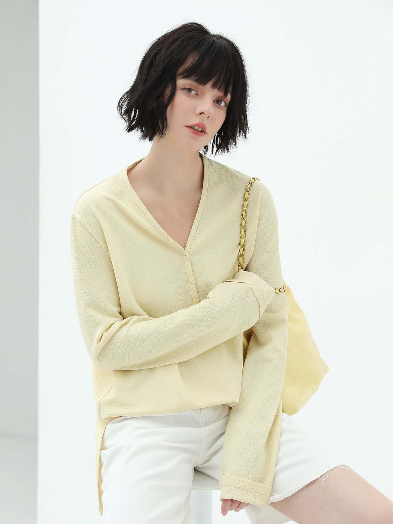 classic v neck jacquard tee all yellow 2