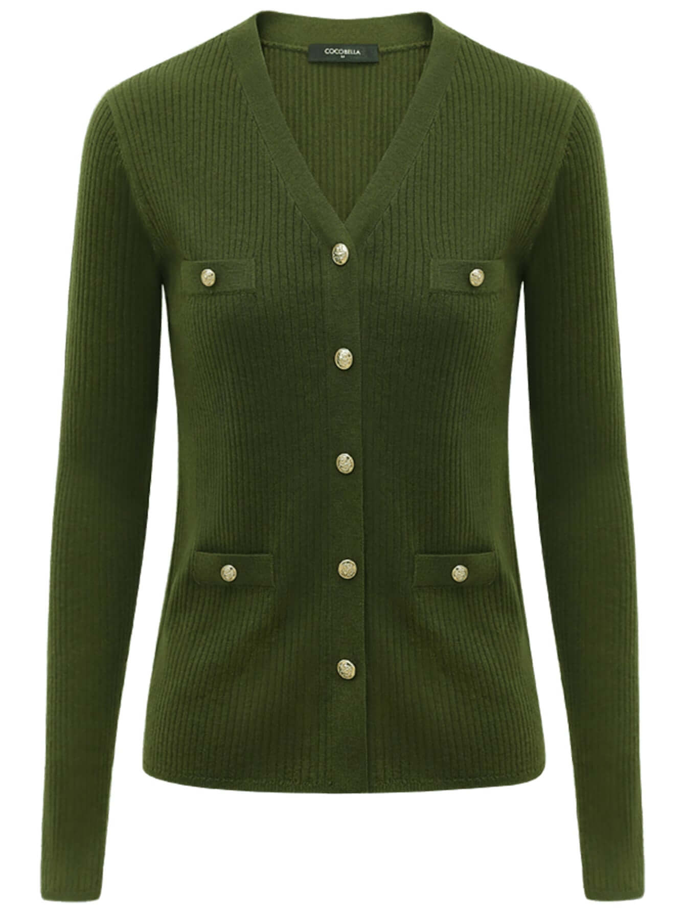 classic v neck rib green knit cardigan all green 4