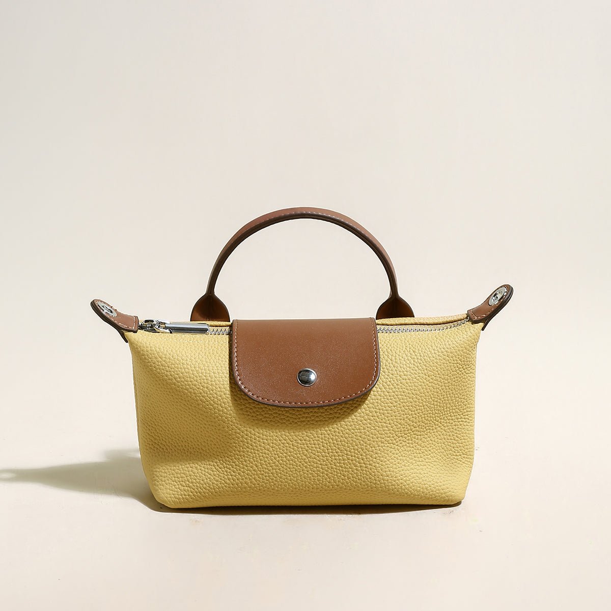 Classic Waterproof Pouch Top Handle Bag – Pebbled Leather Mini Tote with Contrasting Trim & Convertible Strap