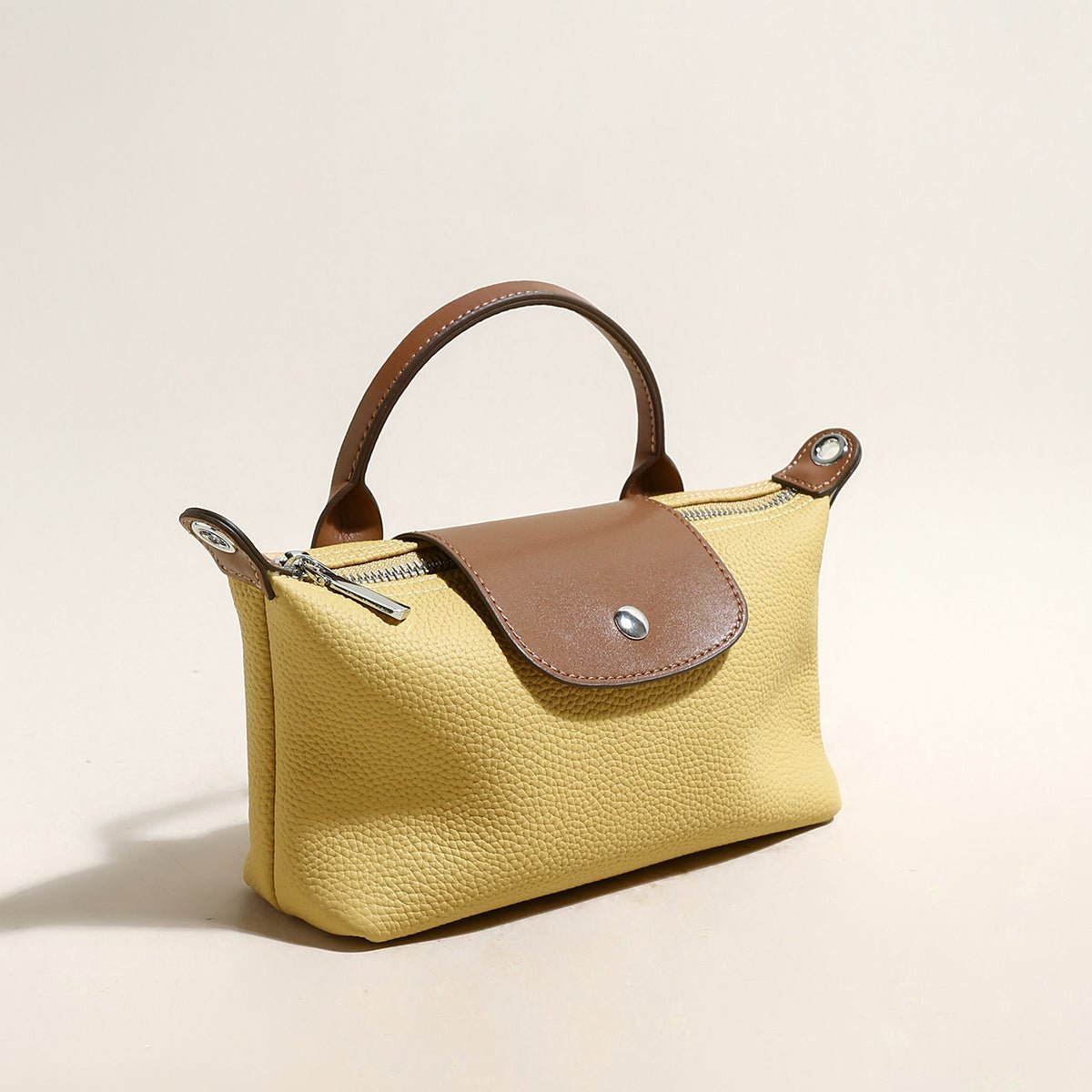 Classic Waterproof Pouch Top Handle Bag – Pebbled Leather Mini Tote with Contrasting Trim & Convertible Strap