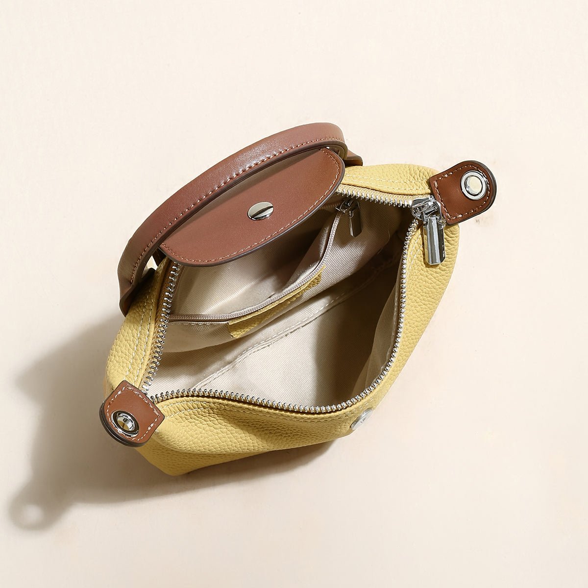 Classic Waterproof Pouch Top Handle Bag – Pebbled Leather Mini Tote with Contrasting Trim & Convertible Strap