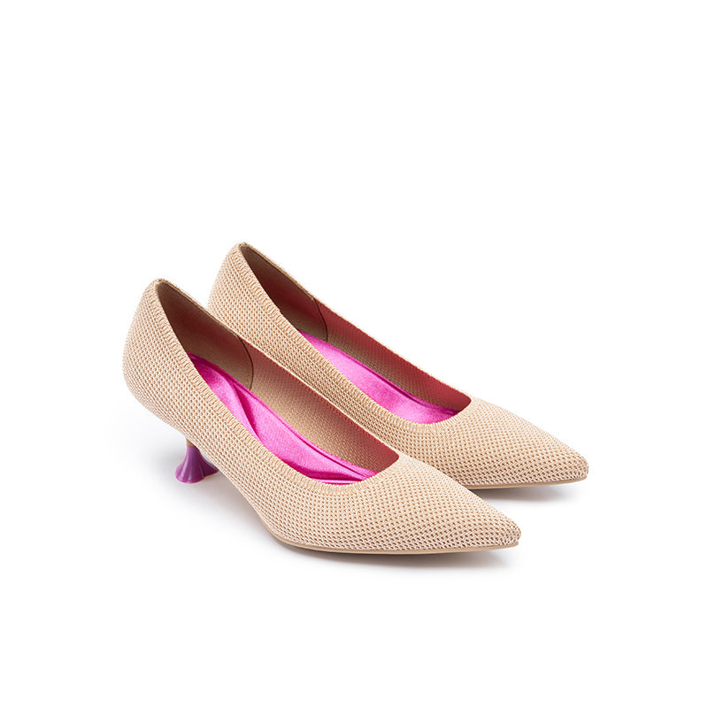 Classy Madam Pointed Toe Kitten Heels – Sculptural Wine Glass Knit Pumps