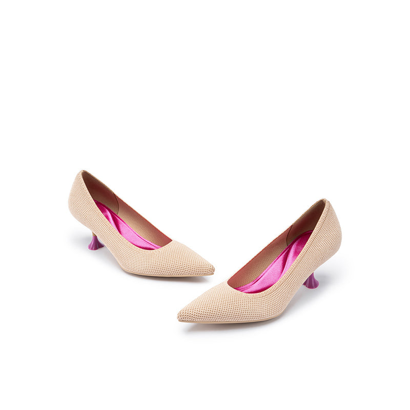 Classy Madam Pointed Toe Kitten Heels – Sculptural Wine Glass Knit Pumps