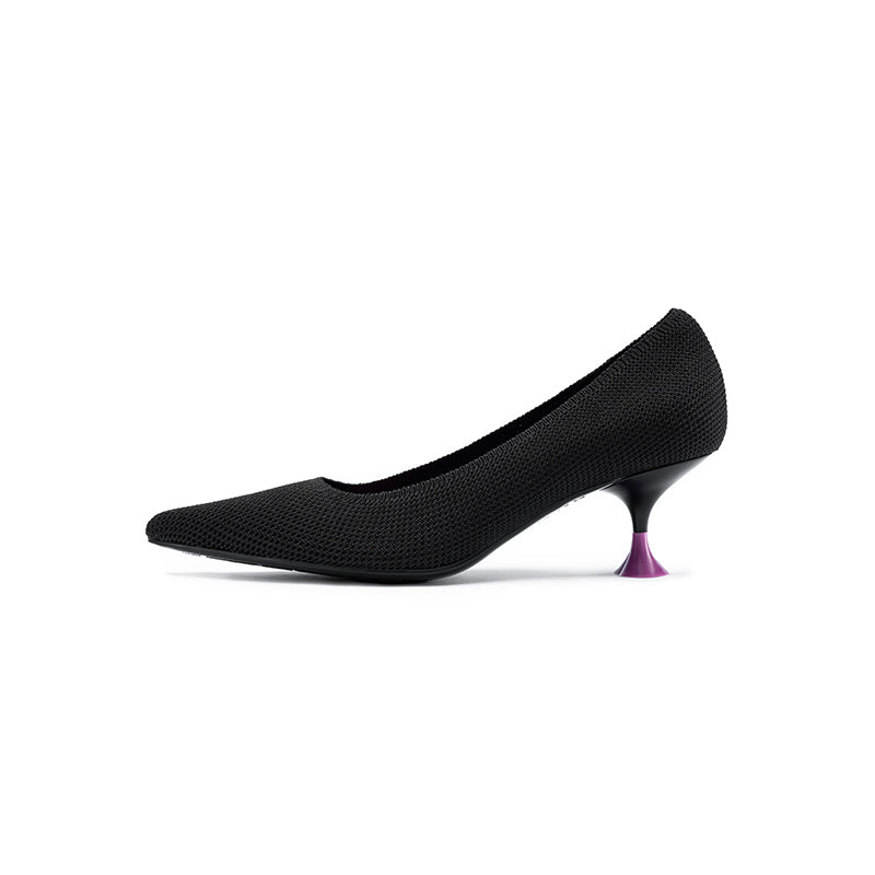 Classy Madam Pointed Toe Kitten Heels – Sculptural Wine Glass Knit Pumps
