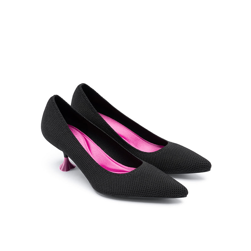 Classy Madam Pointed Toe Kitten Heels – Sculptural Wine Glass Knit Pumps