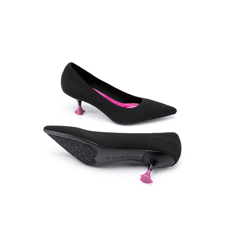 Classy Madam Pointed Toe Kitten Heels – Sculptural Wine Glass Knit Pumps