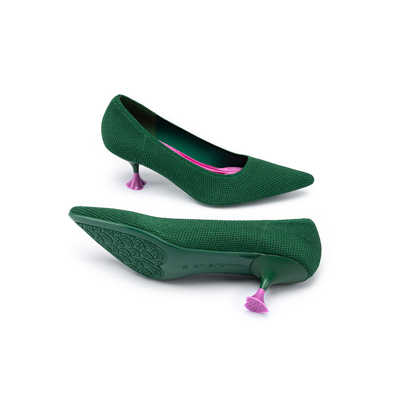 Classy Madam Pointed Toe Kitten Heels – Sculptural Wine Glass Knit Pumps