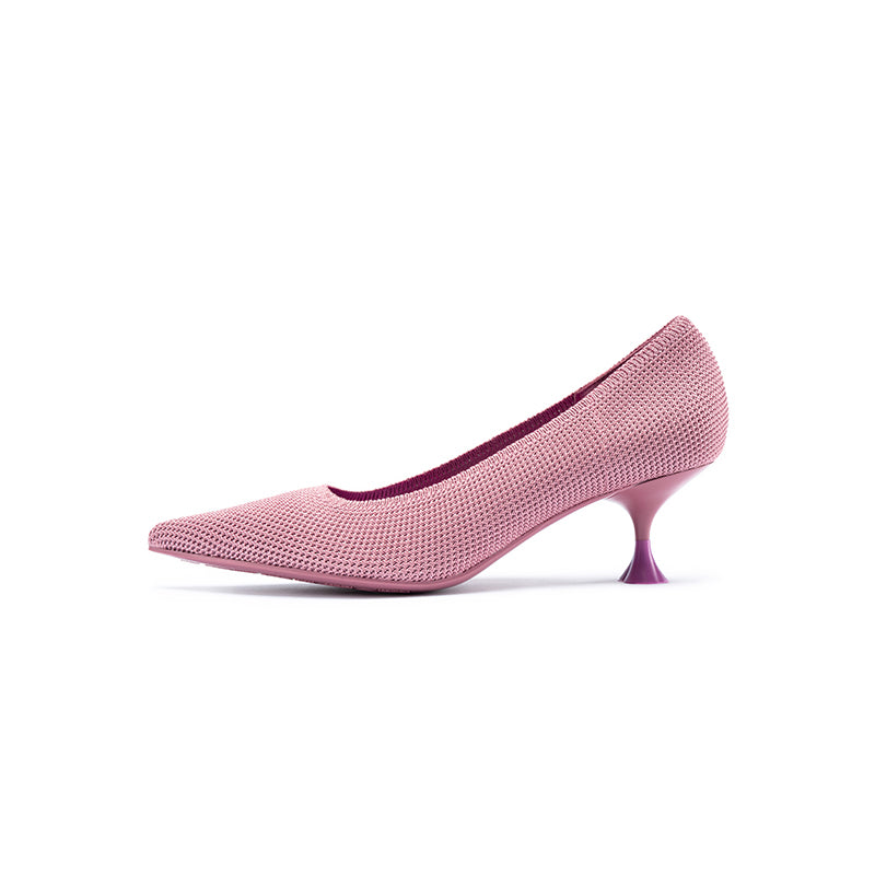 Classy Madam Pointed Toe Kitten Heels – Sculptural Wine Glass Knit Pumps