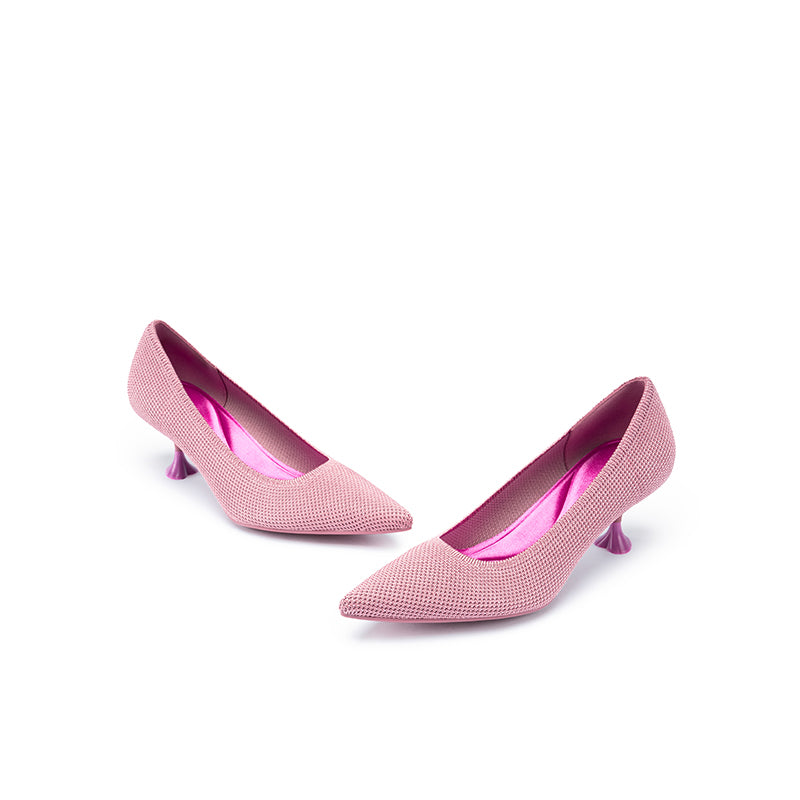 Classy Madam Pointed Toe Kitten Heels – Sculptural Wine Glass Knit Pumps