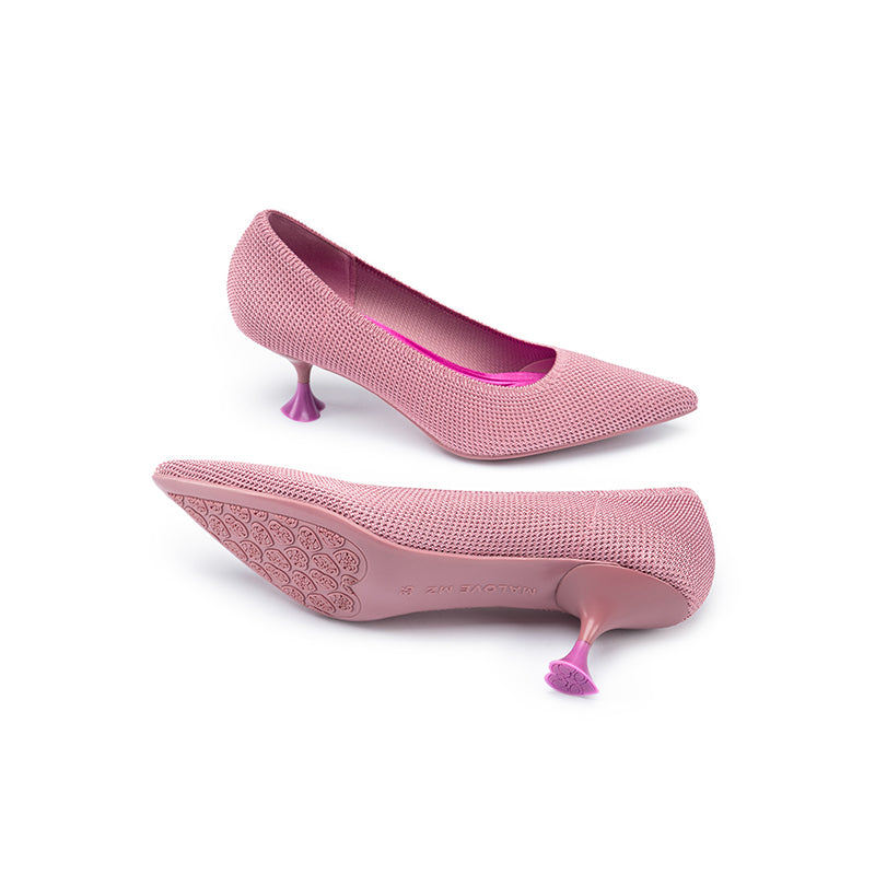 Classy Madam Pointed Toe Kitten Heels – Sculptural Wine Glass Knit Pumps