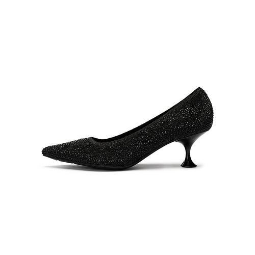 Cocktail Rhinestone Kitten Heels – Pointed Toe Crystal Knit Pumps