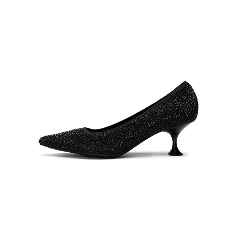 Cocktail Rhinestone Kitten Heels – Pointed Toe Crystal Knit Pumps