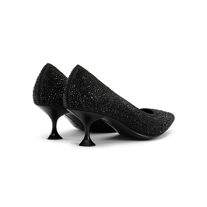 Cocktail Rhinestone Kitten Heels – Pointed Toe Crystal Knit Pumps