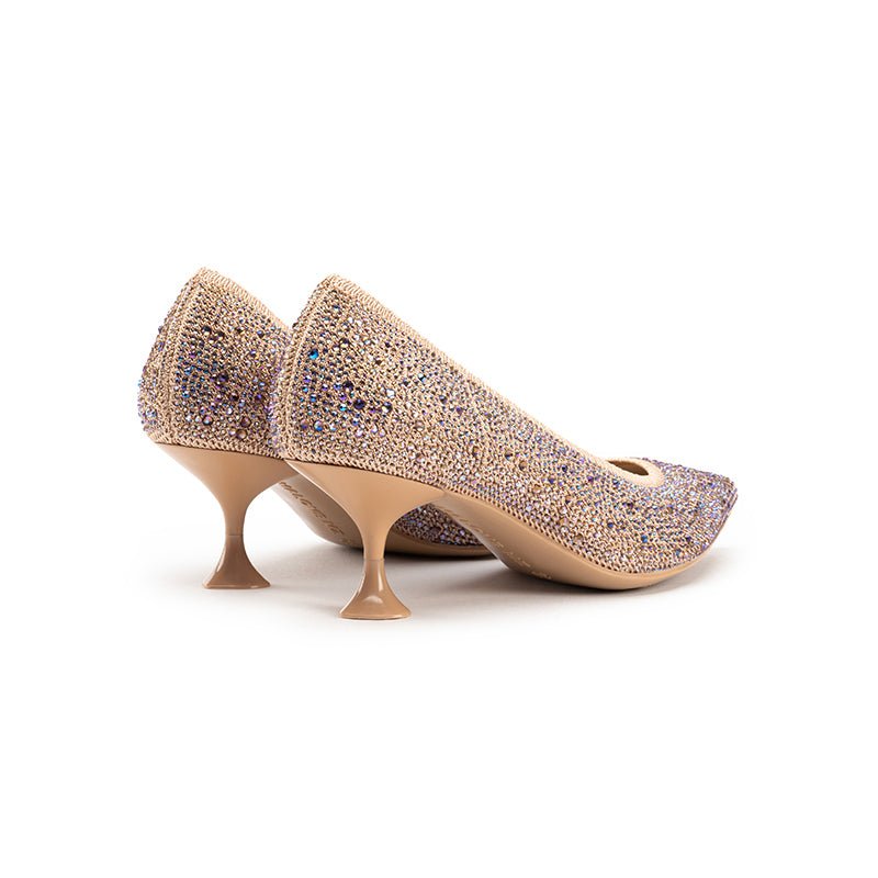 Cocktail Rhinestone Kitten Heels – Pointed Toe Crystal Knit Pumps